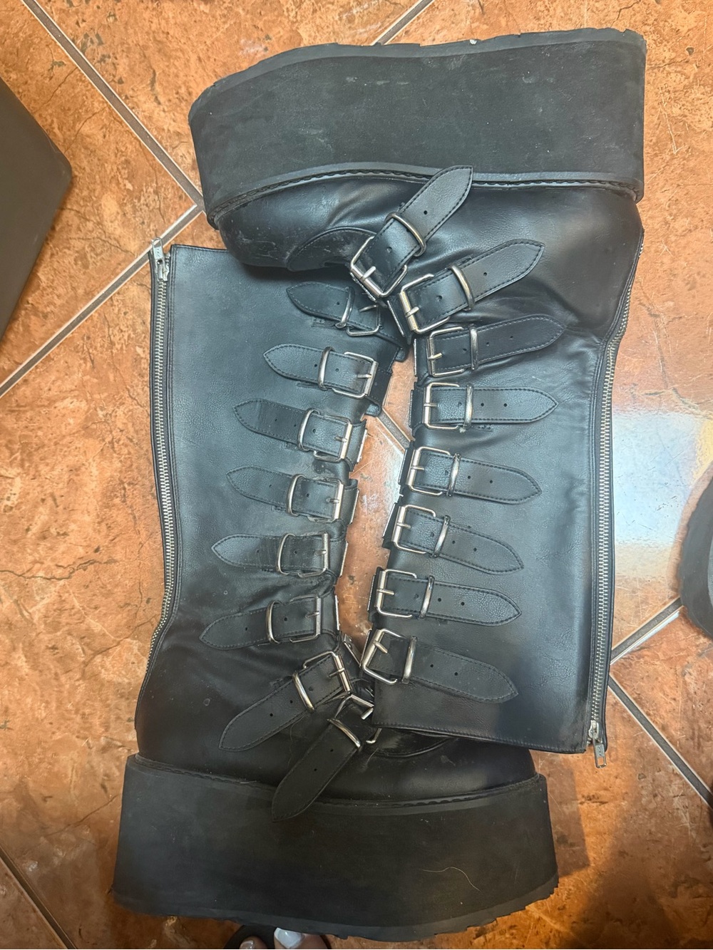 THE DAMNED GOTHIC BOOTS Demonia Black Buckle-Front Platform Knee Boots